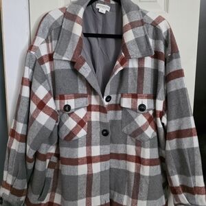 Chic Soul Gray and Red Plaid Utility Jacket